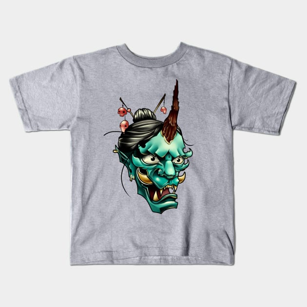 Oni Japanese demon full size Kids T-Shirt by Vika_lampa_13